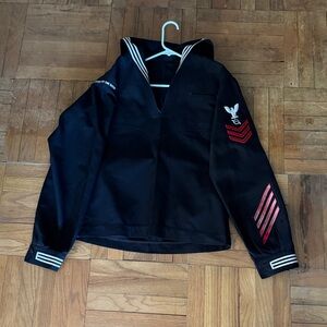 Black Navy Uniform Top with Red Stripes